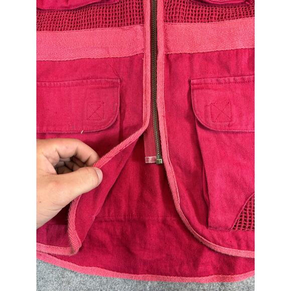 VINTAGE Bugle Boy Vest Mens Medium Red Fishing Outdoor Utility Workwear 90s - Picture 6 of 8